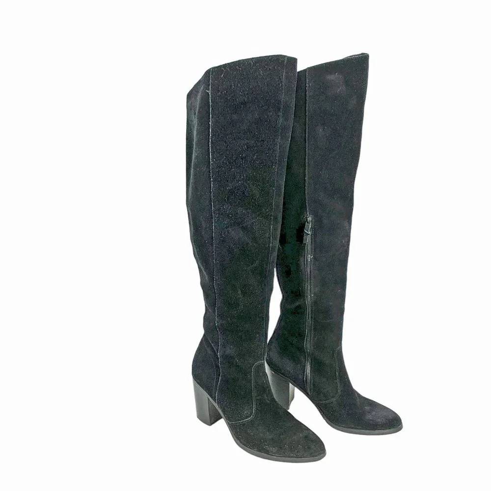 Anthropologie LATIGO Jukebox Black Suede Over the Knee Heel Boots‎